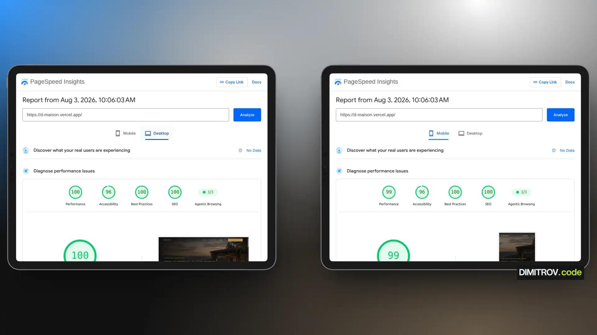 Google PageSpeed Insights резултати за D‑Maison