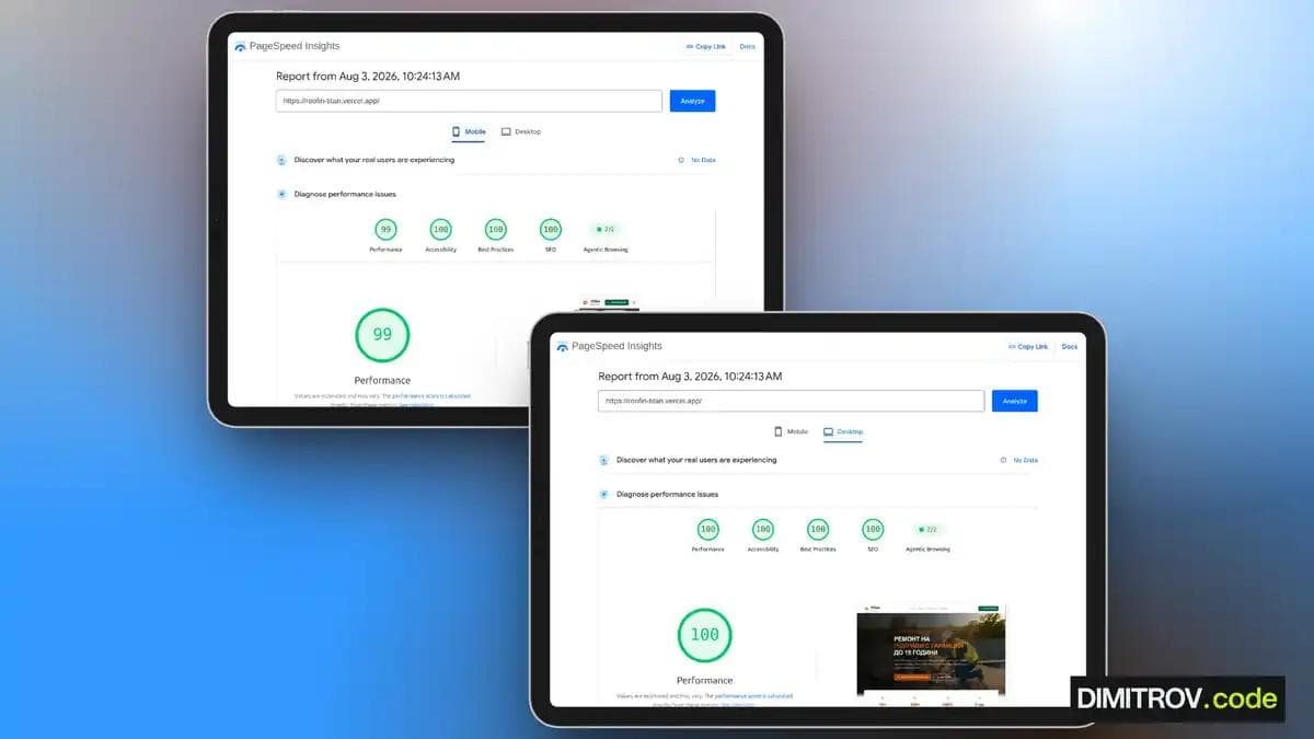 Google PageSpeed Insights резултати за Titan Roofing